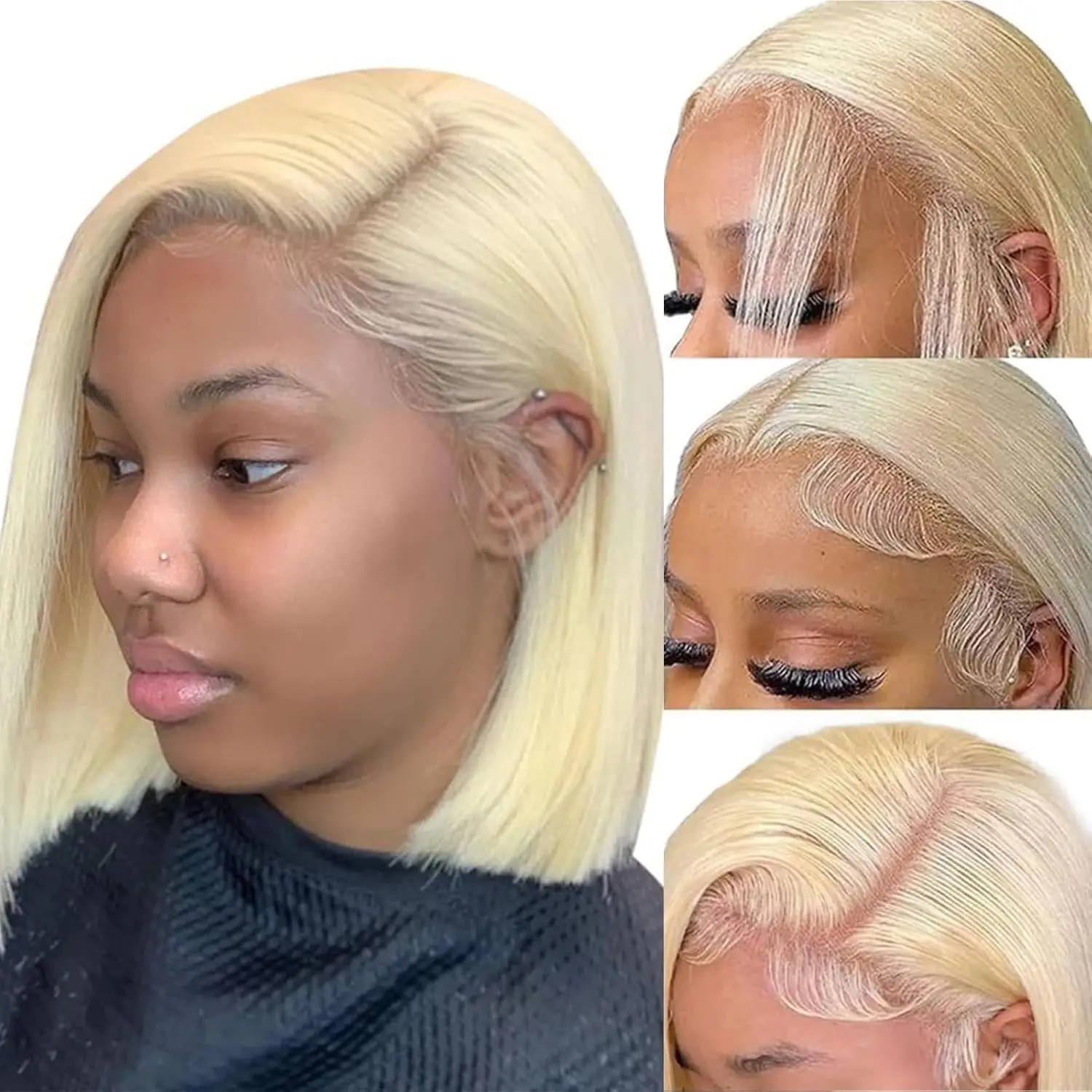 200% Density 613 Blonde Bob Wig 13x4 Lace Front Wig Human Hair Pre-Plucked Brazilian Straight Short Bob Wig Women Pre-Plucked