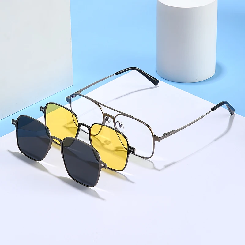 

Мужские и женские очки с двойной перемычкой, поляризационные солнцезащитные очки в металлической оправе с магнитным разделением, Uv400