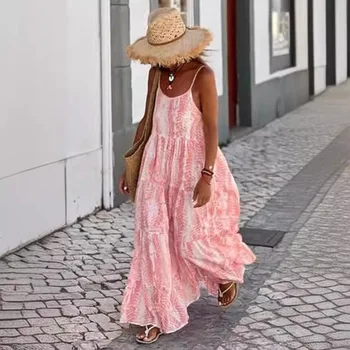 2024 New Summer Women's Bohemian Long Dress Fashion Sexy Printed Beach Skirt Vacation Suspender Skirt for Women 1