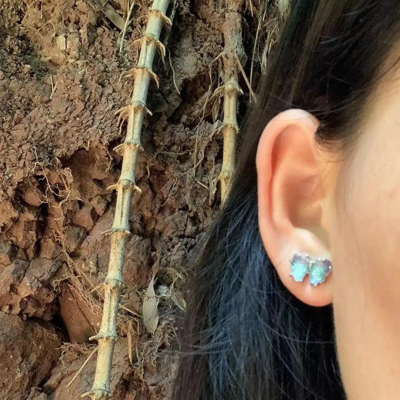 Butterfly Natural Fluorite 925 Sterling Silver Stud Earrings for women Jewelry Gift Prevent allergy gem jewelry Genuine stone