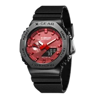 2100 Sport Digital Electronic Unisex Watch Alloy Dial LED Dual Display World Time Fully Functional Rubber Strap Oak Collection