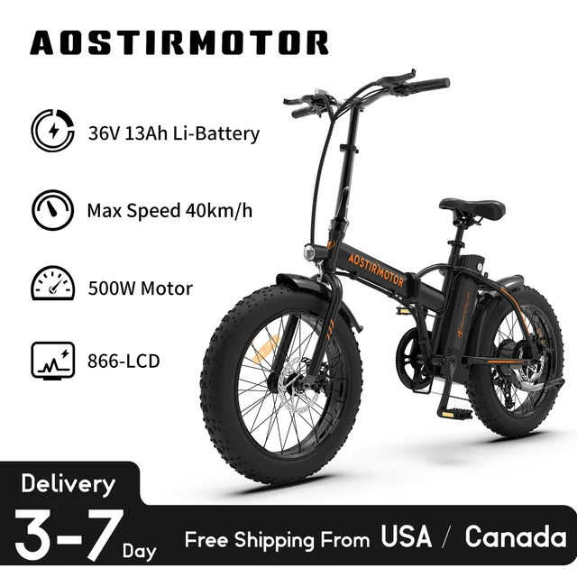 AOSTIRMOTOR A20 Folding Ebike 500W Electric Mountain Bike 20in Tire 36V 13Ah Removable Battery Beach Electric Fat Bike For Adult 1