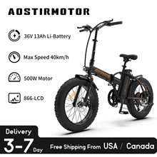 AOSTIRMOTOR-bicicleta eléctrica plegable A20 para adultos, bici de montaña de 500W, 20x4,0 pulgadas, con batería extraíble de 36V y 13Ah