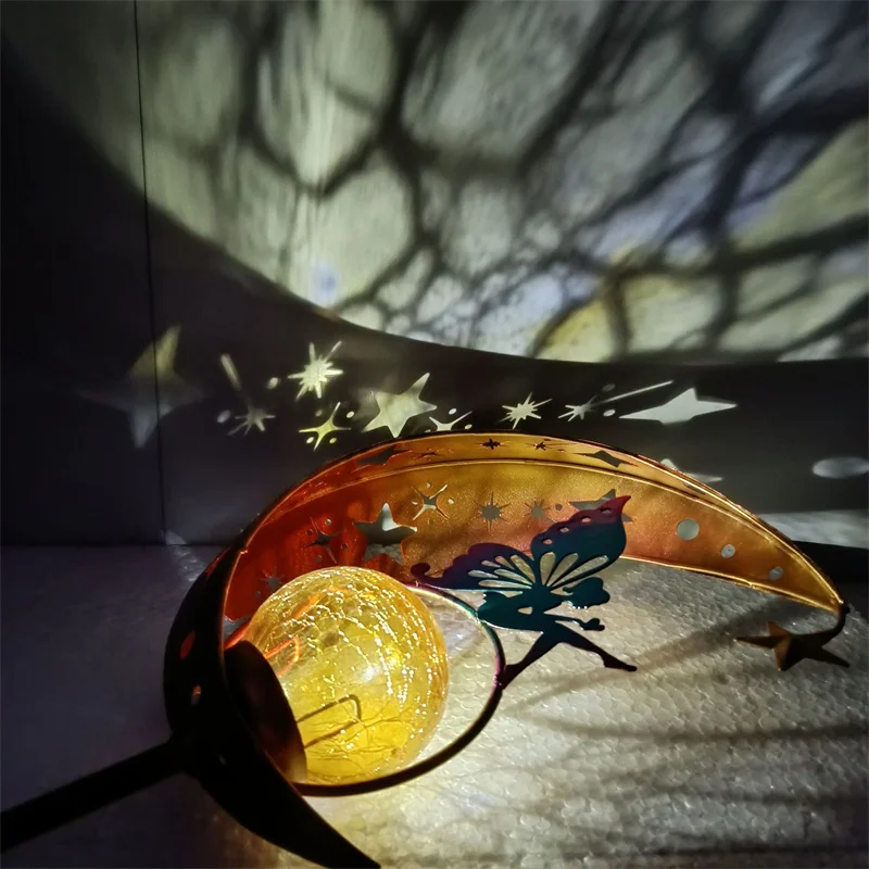 Animal FairyMoonSolarLight fo LawnOutdoor Ornament, Creative Decorative Iron Hollow Crack Ball Lamp, Angle Art Led Sunlight, New