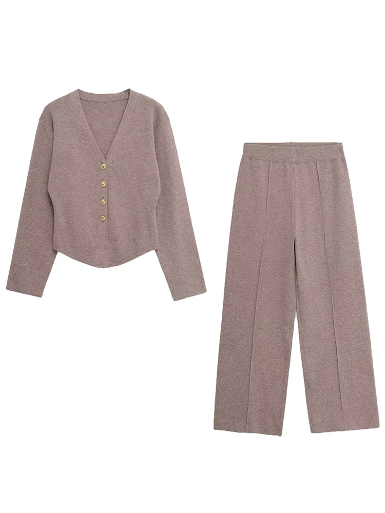 TFMLN Autumn Straight Pant Sets For Women Simple V Collar Commuting Top Fashion High Waist Streetwear Female Pant Two Piece Set