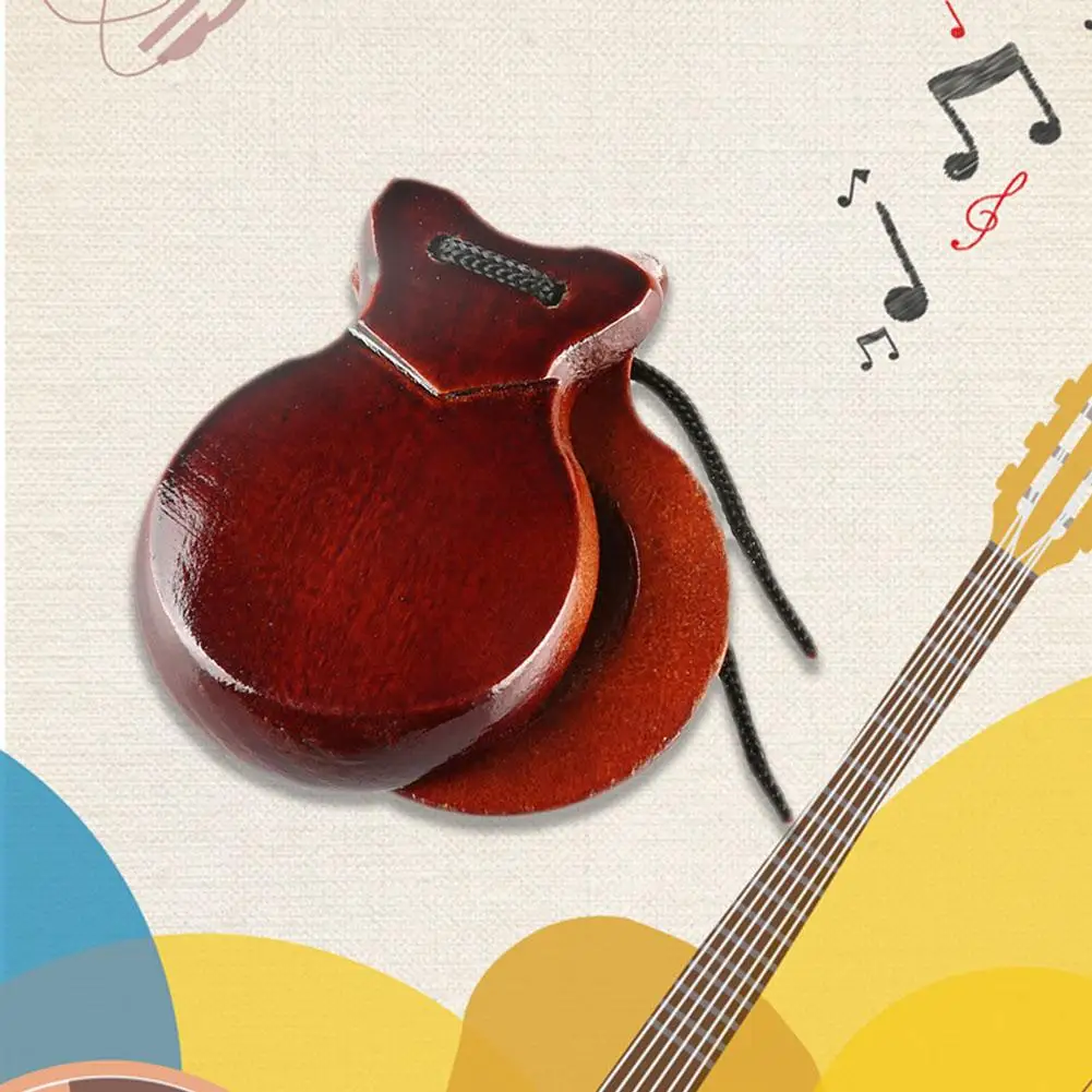 2Pcs Traditional Castanet Wood Spanish Castanets Dance With String Hand Music Instrument Percussion Wood Instruments