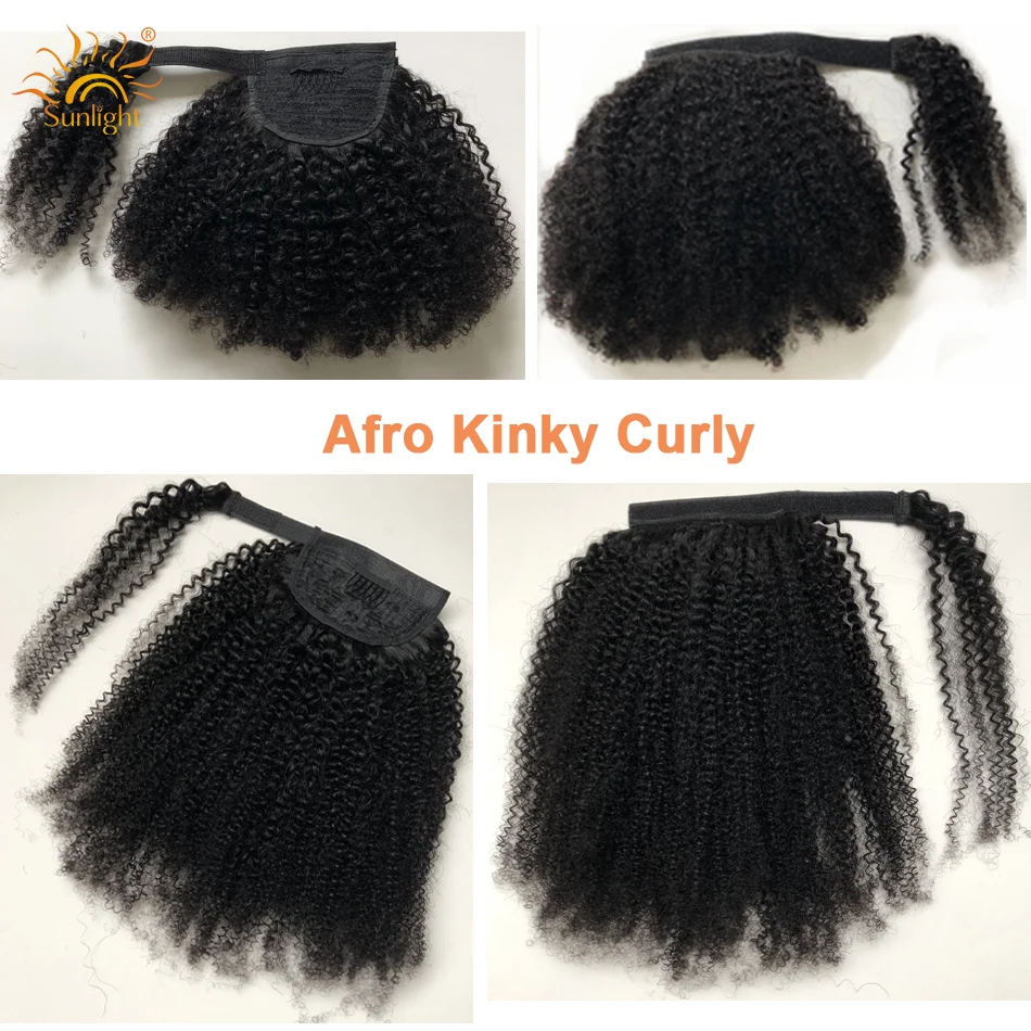 #2 #4 Brown Hair Afro Kinky Curly Ponytail Human Hair Ponytail Wrap Around Ponytail Hair Remy Brazilian Hair Ponytail Extensions