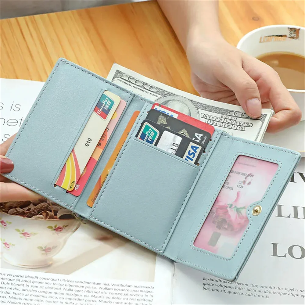 Women Short Cute Small Wallets Student Triple Fold Card Holder Girl ID Bag Coin Purse Ladies Cartoon Bags