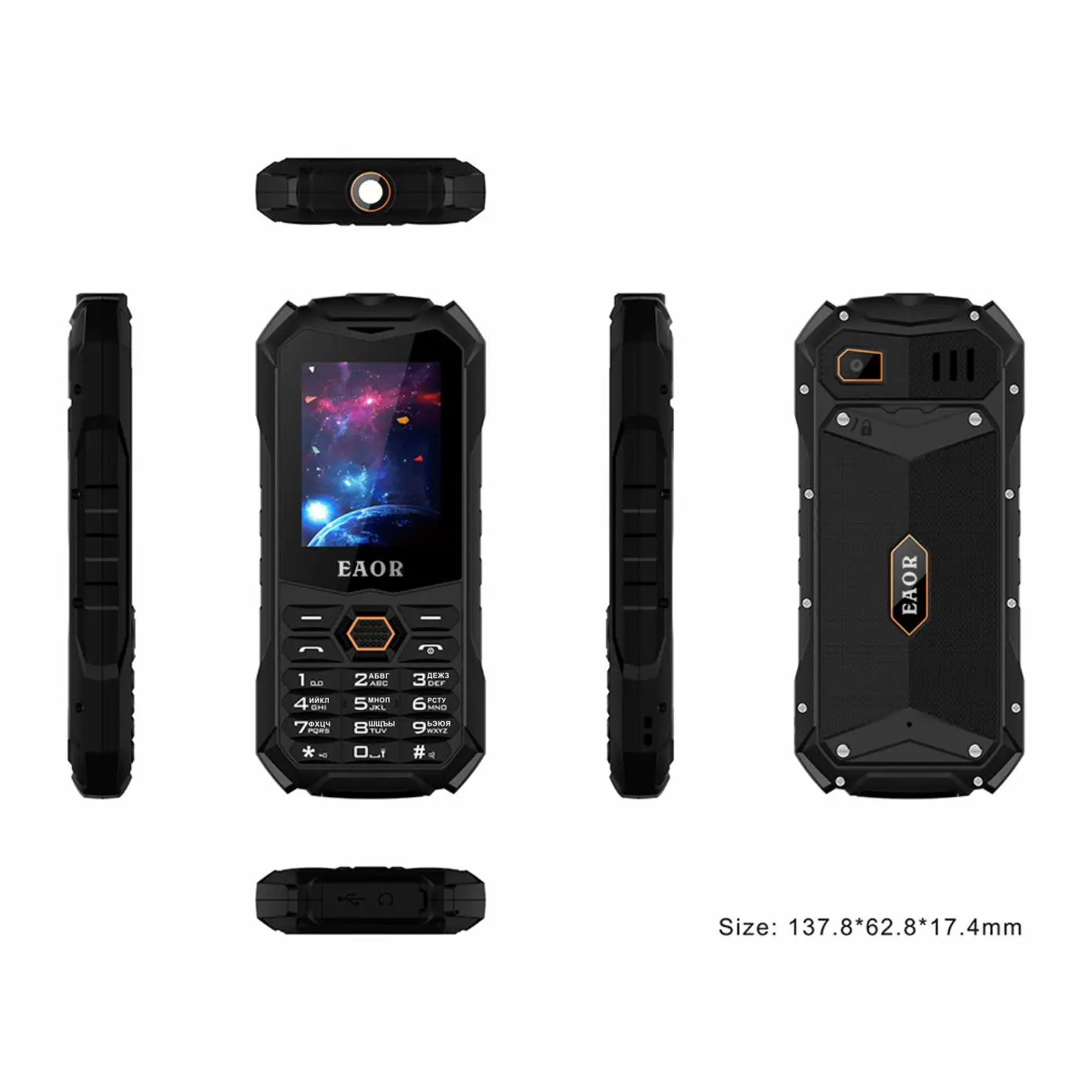 EAOR 2G Slim Rugged Phone IP68 Waterproof Outdoor Keypad Phones 2000mAh Big Battery Dual SIM Feature Phone with Glare Torch