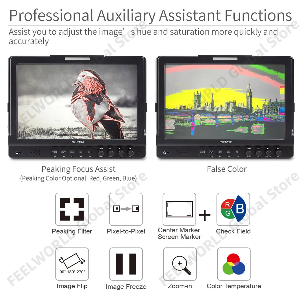 Feelworld FW1018V1 10.1 Inch Camera Field Broadcast Monitor Full HD 1920x1200 IPS 4K HDMI YPbPr Video Audio for DSLR Cameras