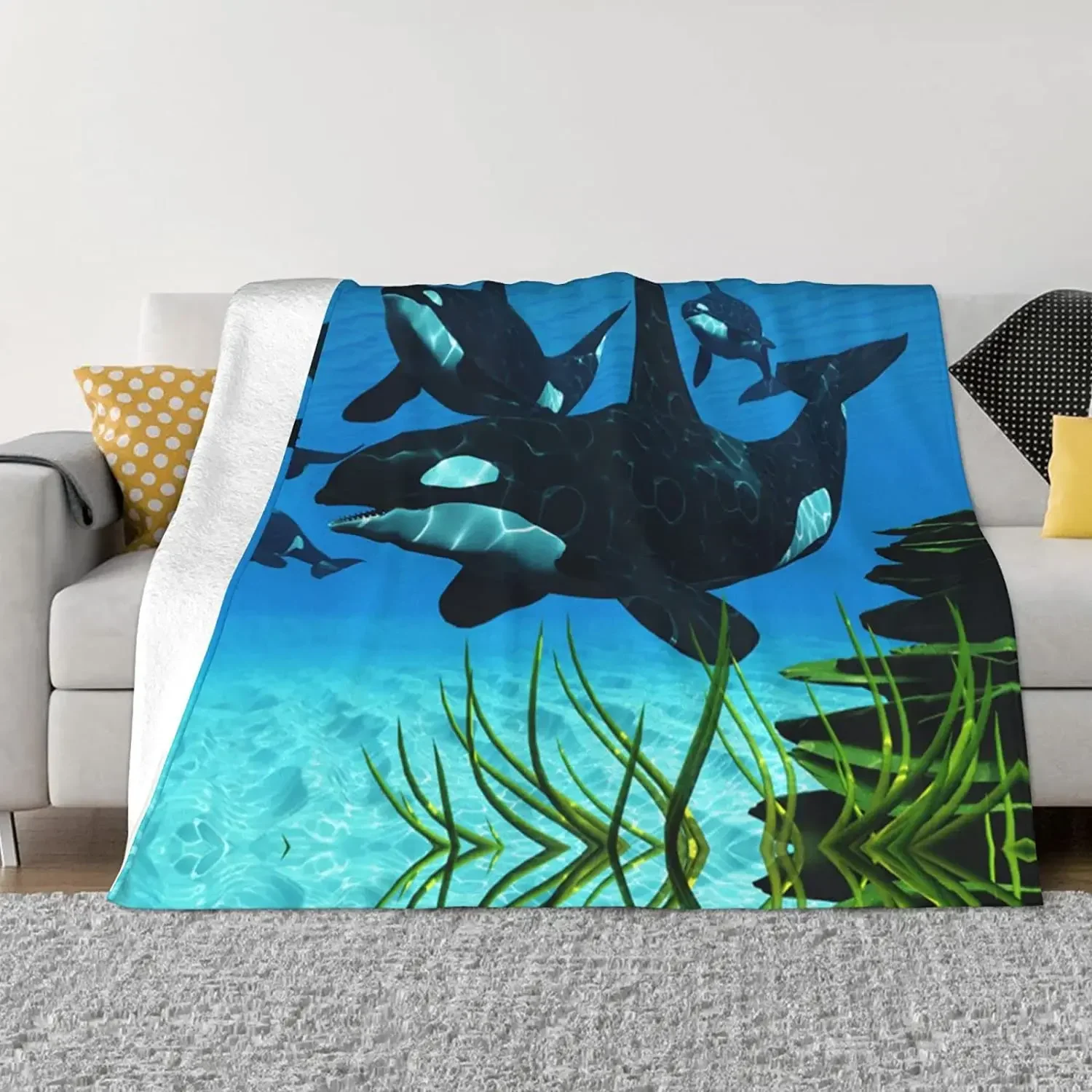 Killer Whale Orca Throw Blanket Ultra Soft Blanket Warm Thin Blanket for Home Bed Couch Blankets Bedspreads for Adults Children 5