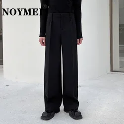 NOYMEI Black Suit Pants Elastic Waist All-match 2024 Spring Men Straight Wide Leg Trousers Koran Style Fashionable WA3565