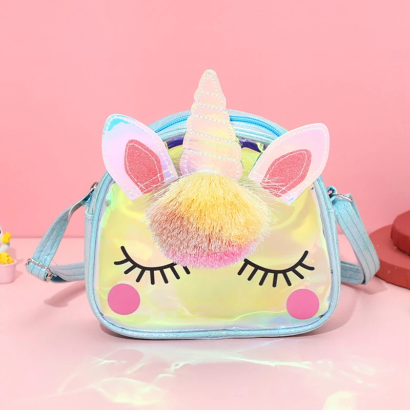

Colourful Cartoon Shoulder Crossbody Messenger Bags for Girls Party Gift Fashion Shiny Rainbow Unicorn Children Women Purse