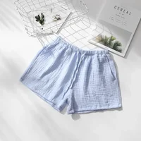 Summer Couple Sleep Pants Cotton Crepe Nightwear for Men and Women Pajama Shorts Elastic Waist Sleep Bottoms Sleeping Shorts - Image 4