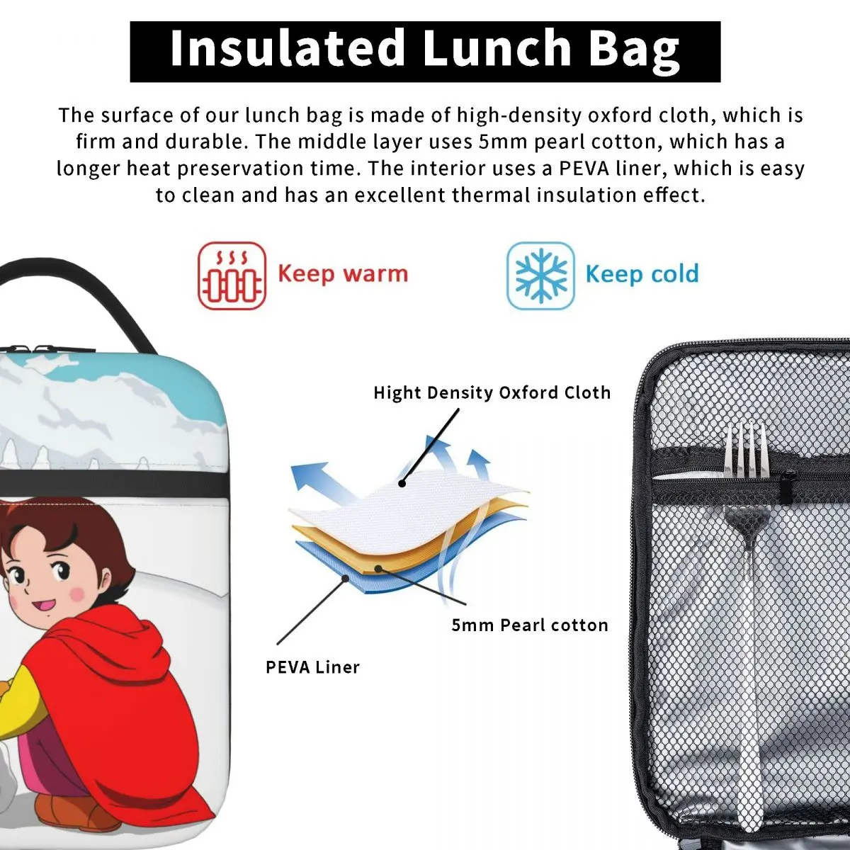 Cartoon Anime Alps Heidi Funny Insulated Lunch Bag for Women Portable Mountain Girl Thermal Cooler Lunch Tote Office Work School