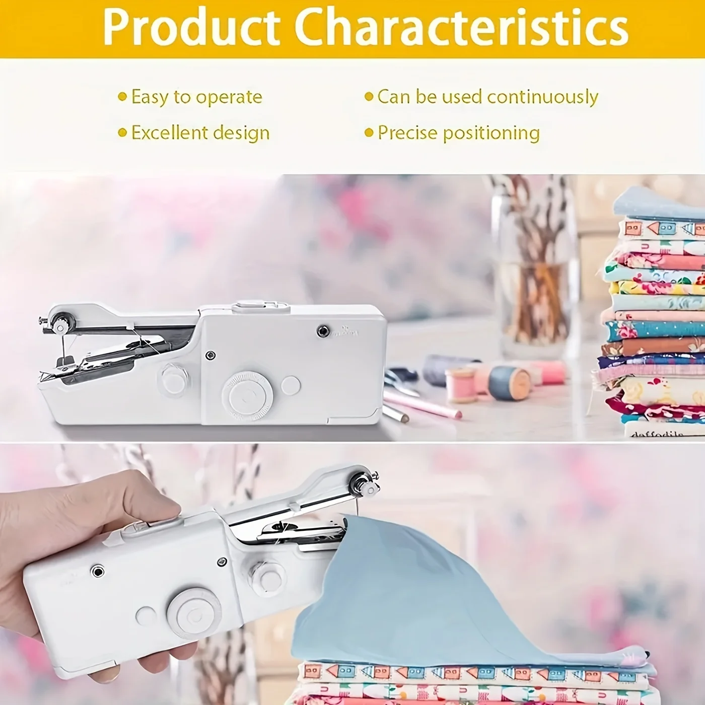 1pc Mini Portable Handheld Sewing Machine, Quick Stitch Tool for Fabric, Cloth, Clothing 5