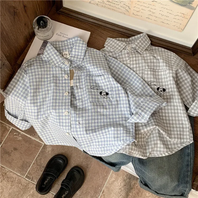 Casual Plaid Shirt for Baby Boys Spring Autumn Versatile Children's Clothing Korean Style Small Toddler Kids' Checkered Top