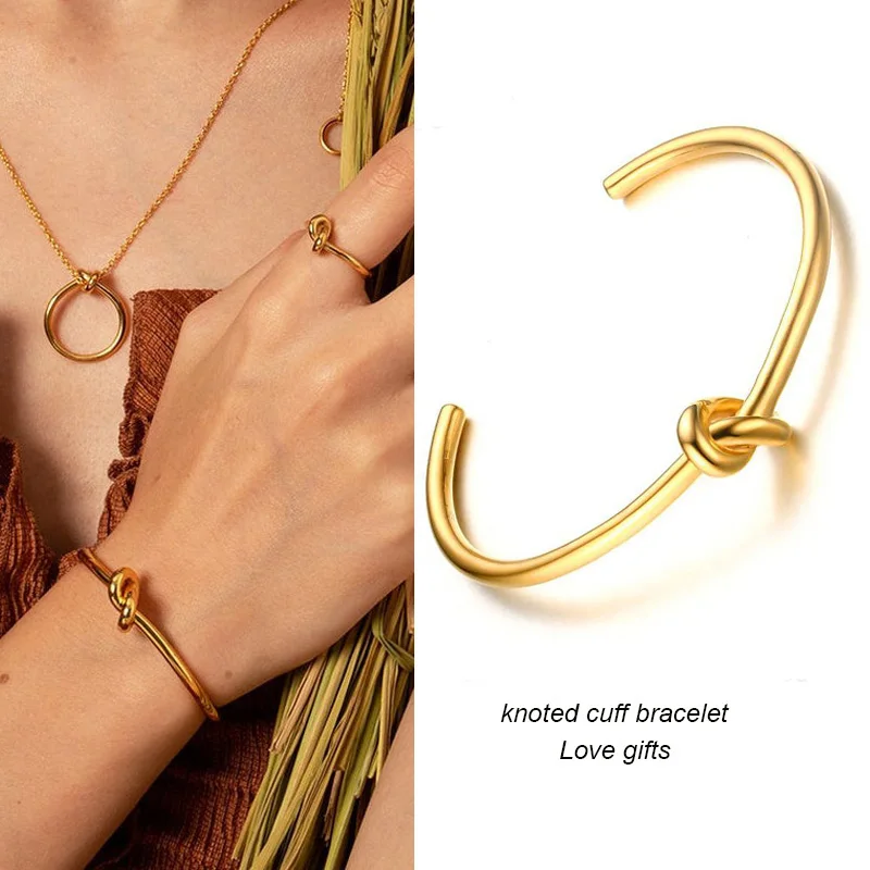 Trendy Round Circular Open Knot Cuff Bangle Bracelets For Women Elegant GoldColor Jewelry Noeud Armband Pulseiras 2