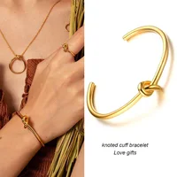 Trendy Round Circular Open Knot Cuff Bangle Bracelets For Women Elegant GoldColor Jewelry Noeud Armband Pulseiras 2
