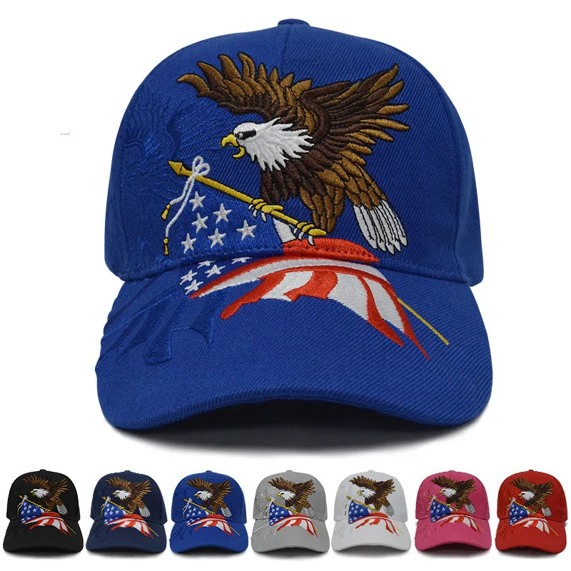 Patriotic American Eagle and American Flag Baseball Cap USA Bald Eagle 3D Embroidery Snapback Hats Men Cap Fast