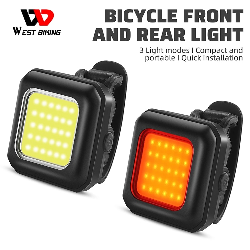  WEST BIKING Cycling Mini Front/Rear Lights 250mAh Rechargeable LED High Visibility Taillight Bicycle Front Fork Light Hiking