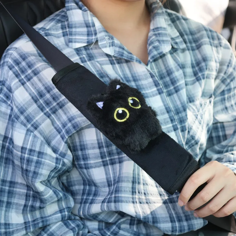 Car Seat Belt Shoulder Protector Cute Black Cat Seat Belt Protective Cover Car Interior Decor Accessories