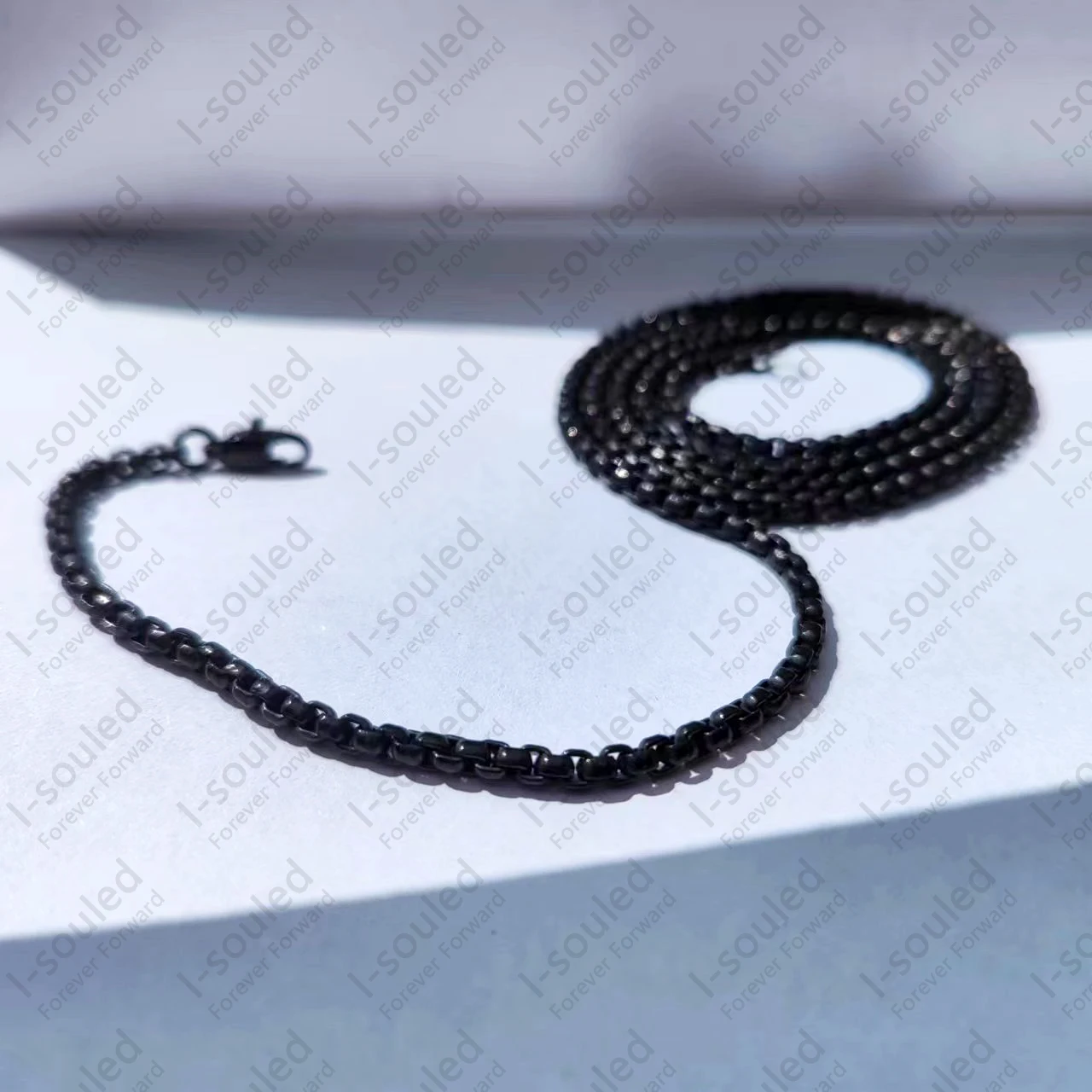 Black Solid Titanium Box Chain Necklace 3mm Unisex Full Titanium