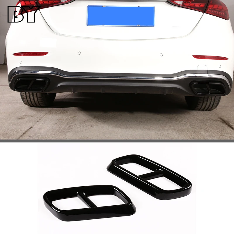 

For Mercedes-Benz C-Class C200 C220 2022 ABS Car Tail Throat Muffler Exhaust Pipe Tail Cover Trim Exterior Details Auto Parts