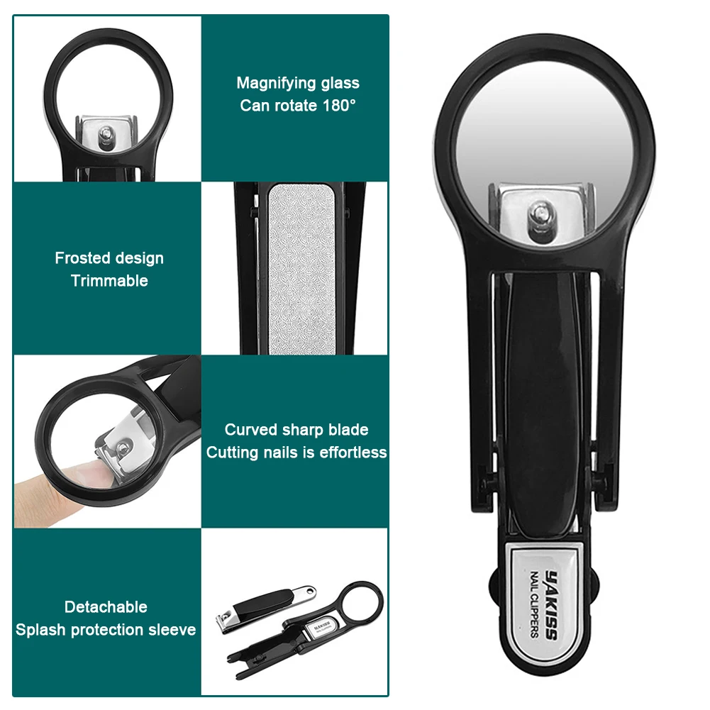 Nail Clipper With Magnifying Glass Stainless Steel Elderly Nail Clippers Anti-Splash Precise Cutting Trimming Tool For Home