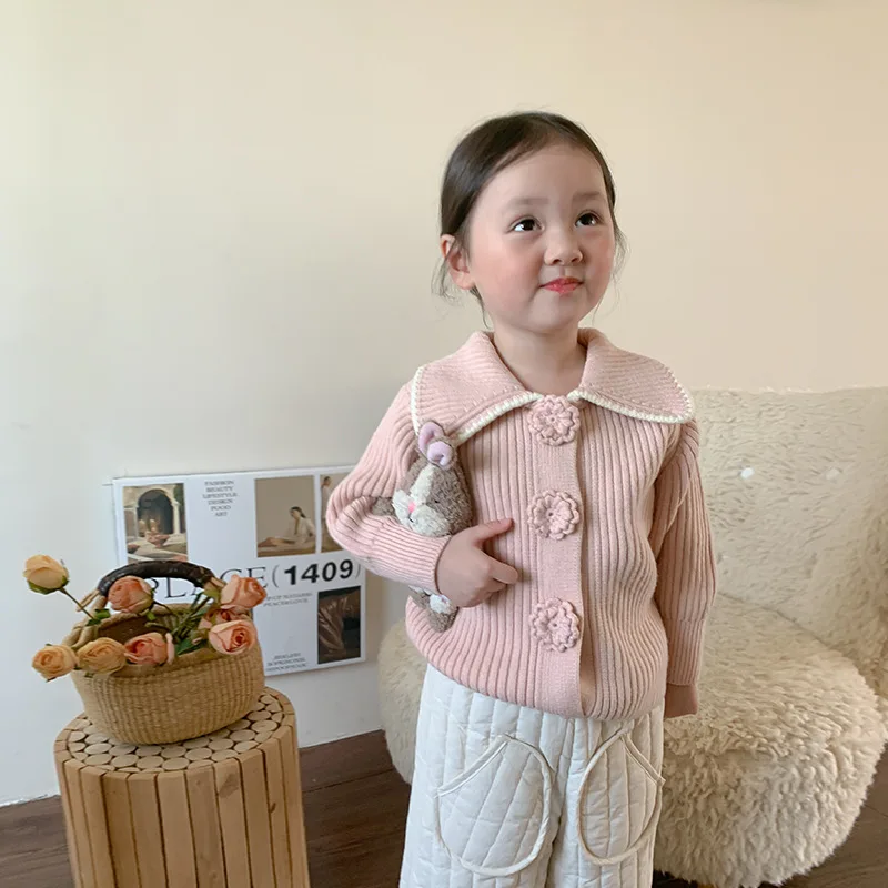 

2023 Children's Wear Girls' Korean Edition Sweater Knitted Cardigan Autumn/Winter New Long Sleeve Top Coat Baby Clothing