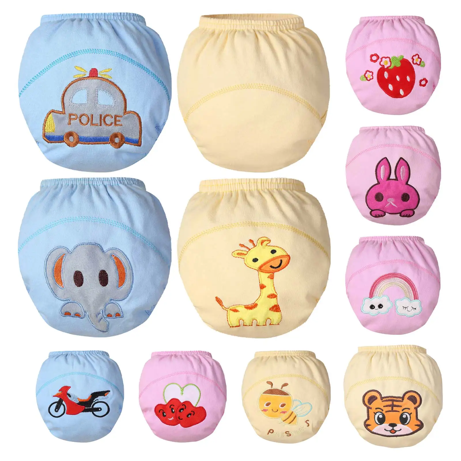Baby Girls Boys Reusable Cotton Training Panties Toddlers Cute Embroidery Potty Pee Pants Washable Absorbent Bloomers Underpants