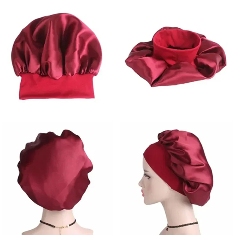 Night Hair Cap Layer Adjust Head Cover Hat For Curly Springy Hair Styling Accessories Women Night Sleep Silky Bonnet Satin Double