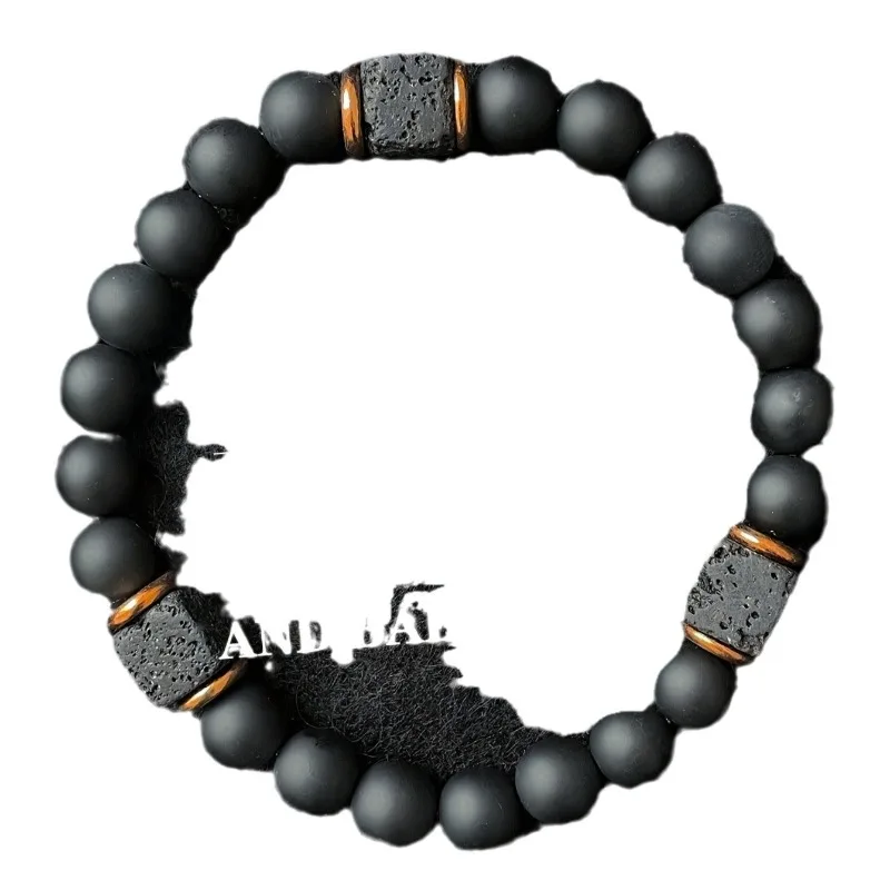 1pc Men's Volcanic Stone Bracelet with Square Black Agate,