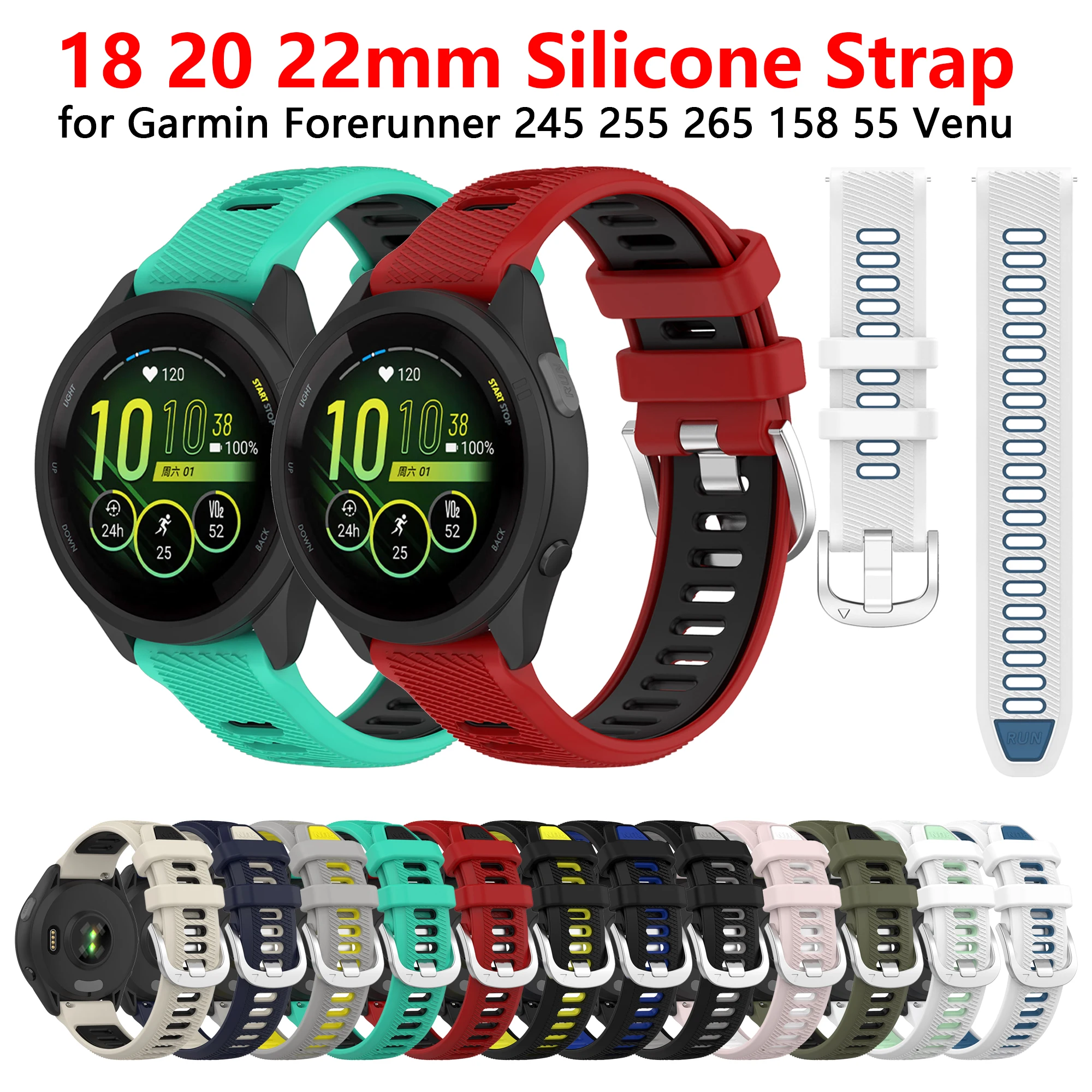 

18 20 22mm Sport Silicone Strap For Garmin Forerunner 265 255 Quick Release Watchband For Vivoactive 4 3 Venu 2 2S 3 3S Bracelet