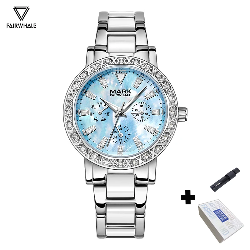 Montre-bracelet à quartz Mark Fairwhale pour femme, bracelet en céramique, rose, diamant, tendance, luxe, brillante, Beimu_voghion.com