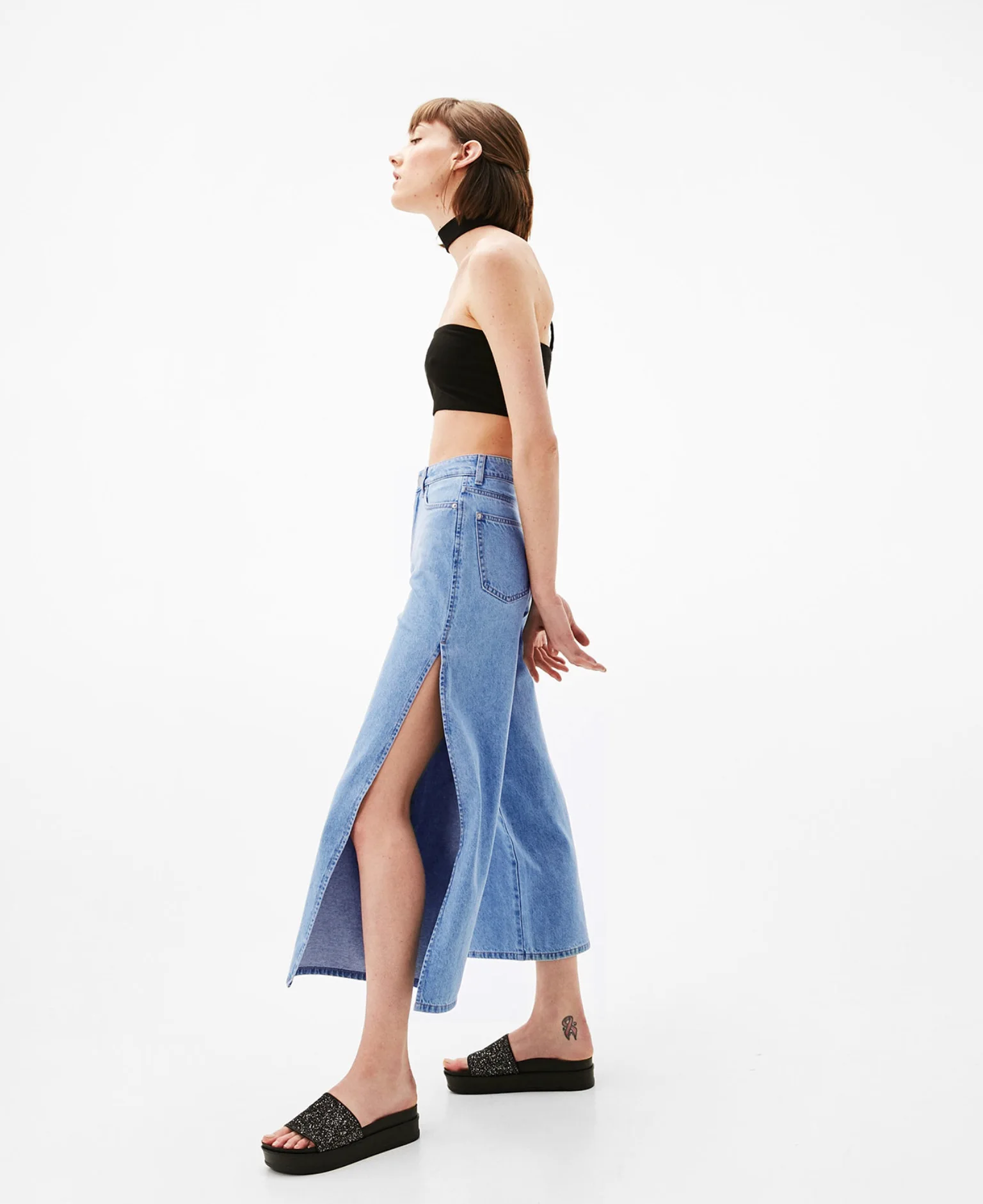 High Waisted Denim Pant Women Double Sides Slit Ankle-length Wide Leg Pants Casual Loose Cotton Jeans Femme Baggy Jeans skinny jeans