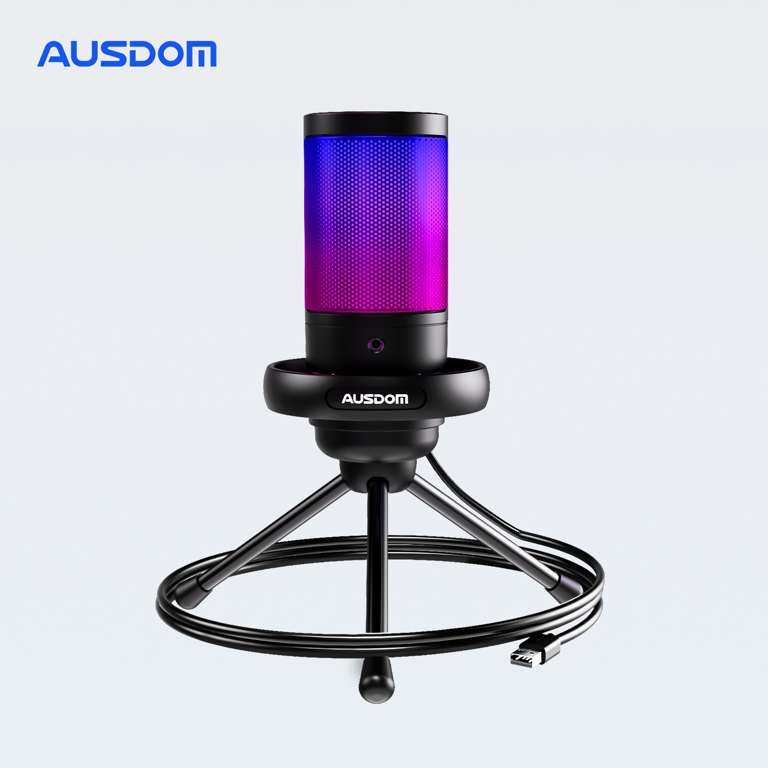 AUSDOM ME6S USB Gaming Microphone for Recording and Streaming Headphone Output Touch-Mute RGB Modes Mic for Laptop/Computer/Mac