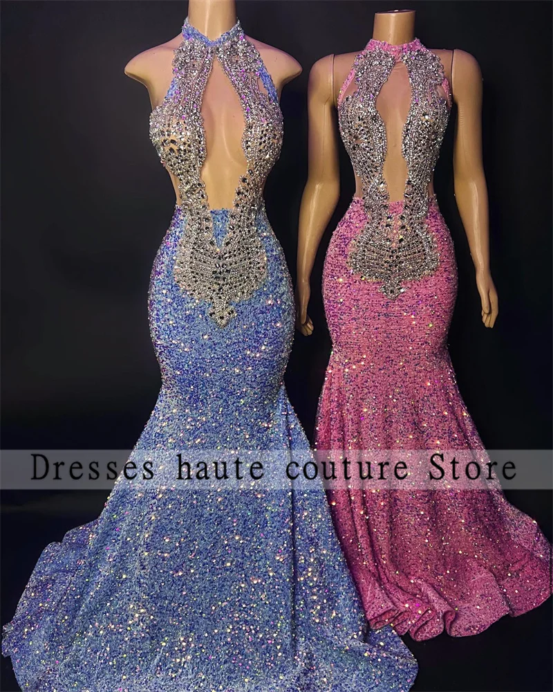 

Elegant Velvet Prom Dresses 2023 For Black Girls Luxury Halter Beaded Crystal Birthday Party Dresses Mermaid Evening Dresses