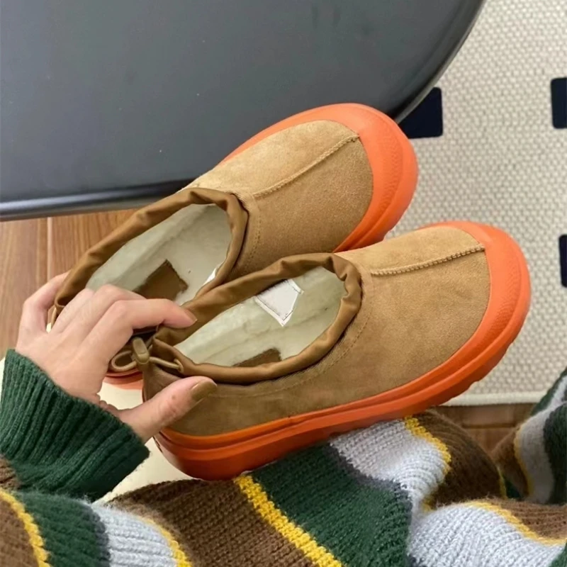 

2023Mixed Color Short Plush Slip On Snow Boots Winter New Fashion Elastic Cord Casual Boots Round Toe Hot Sale Flat Platform Boo