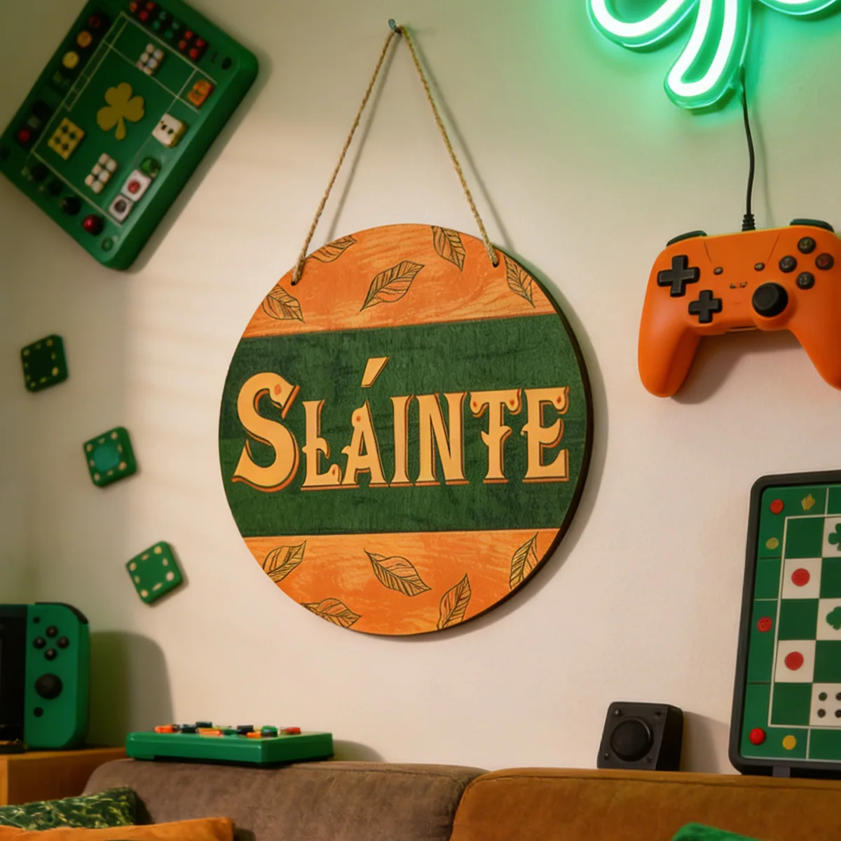 1PC, St.Patrick's Day, lightweight wooden circular decorative signboard, St.Patrick's Day decorative tag, suitable for Irish Pub