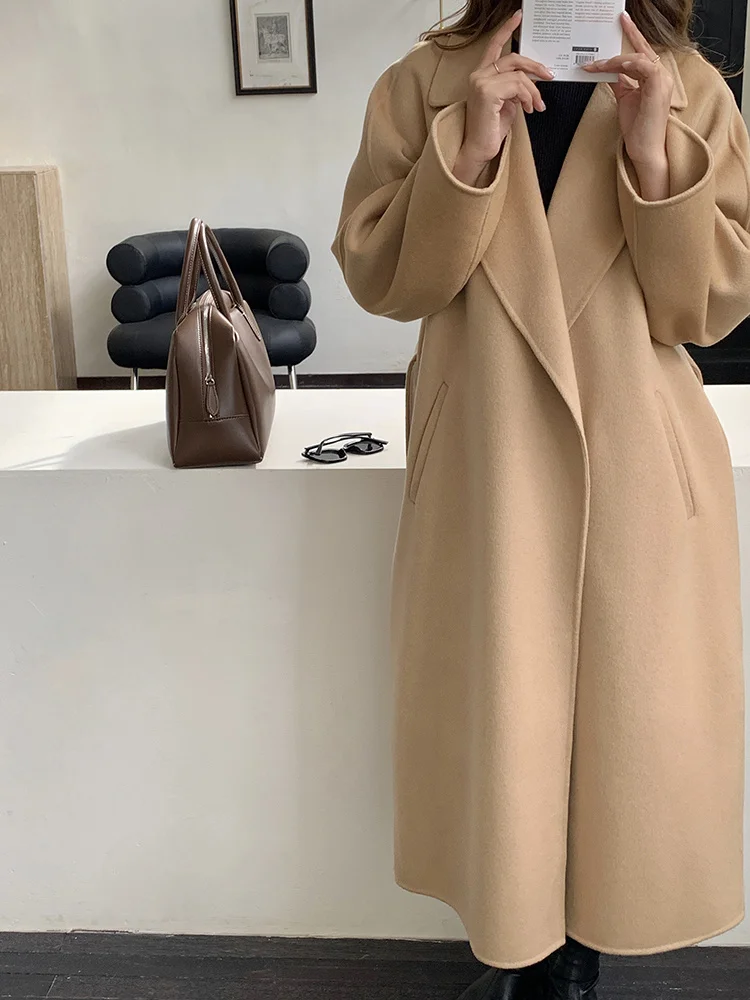 

2023 Lazy Coat Hand Sewn Double Sided Cashmere Coat Women's Autumn/winter New Style Lace Wool Coat