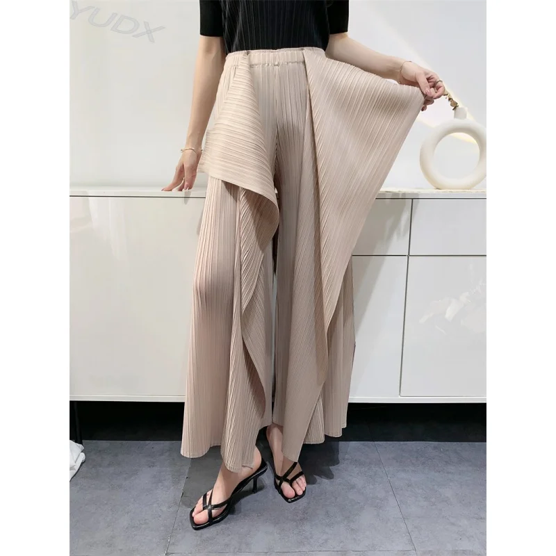 Miyake Pleated Pants Women's Wide Leg Pants Loose Design Fashion Niche Irregular Comfortable Casual 2023 Summer New Trousers