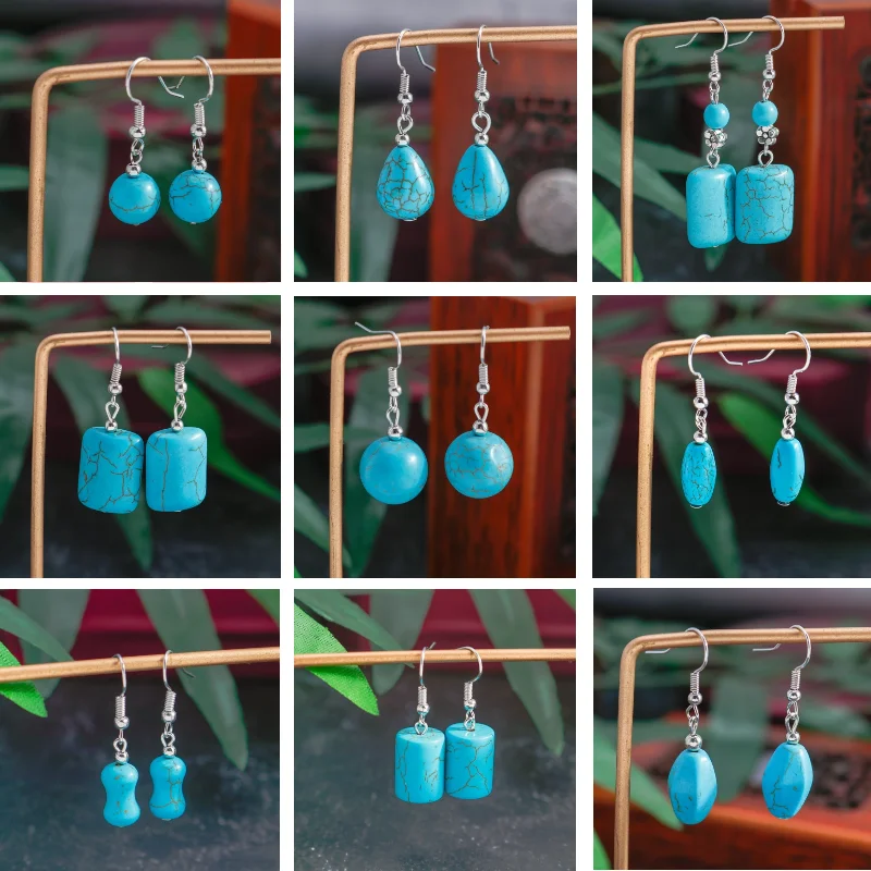 Boho Vintage Türkis Wassertropfen Ohrstecker für Frauen Stern Herz Blume Stamm Ohrring Statement Valentinstag Geschenk Schmuck