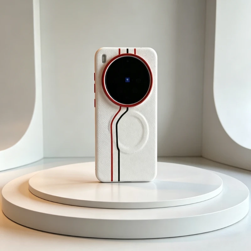 Luxury Metal Button Leather Phone Case with Wireless Charging and Shock Absorption