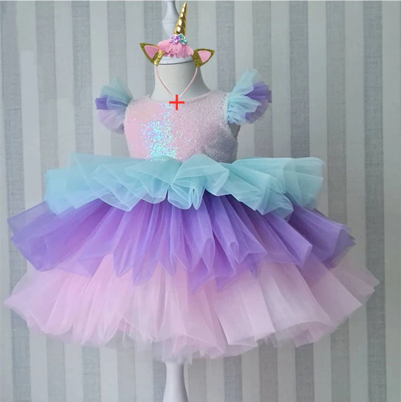 Vestidos de unicornio arcoíris para niña pequeña, ropa de fiesta de  cumpleaños para niños de 4 a 10 años, manga con volantes y lentejuelas| | -  AliExpress