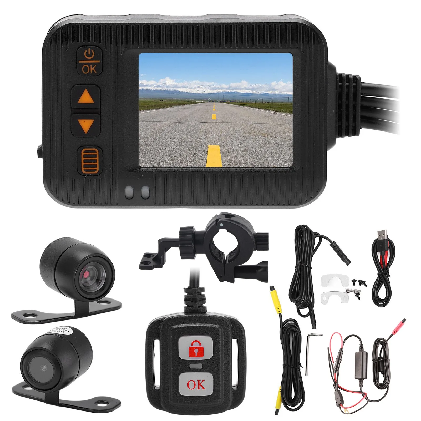 2in Motorcycle Driving Recorder 1080P+720P HD Lens Waterproof DVR Dash Cam Loop Recording
