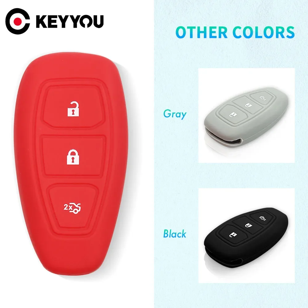 

KEYYOU Replacement Silicone Cover Car Key Case For Ford Fiesta Focus Mondeo Ecosport Kuga Titanium Fob Remote Key Case Protector