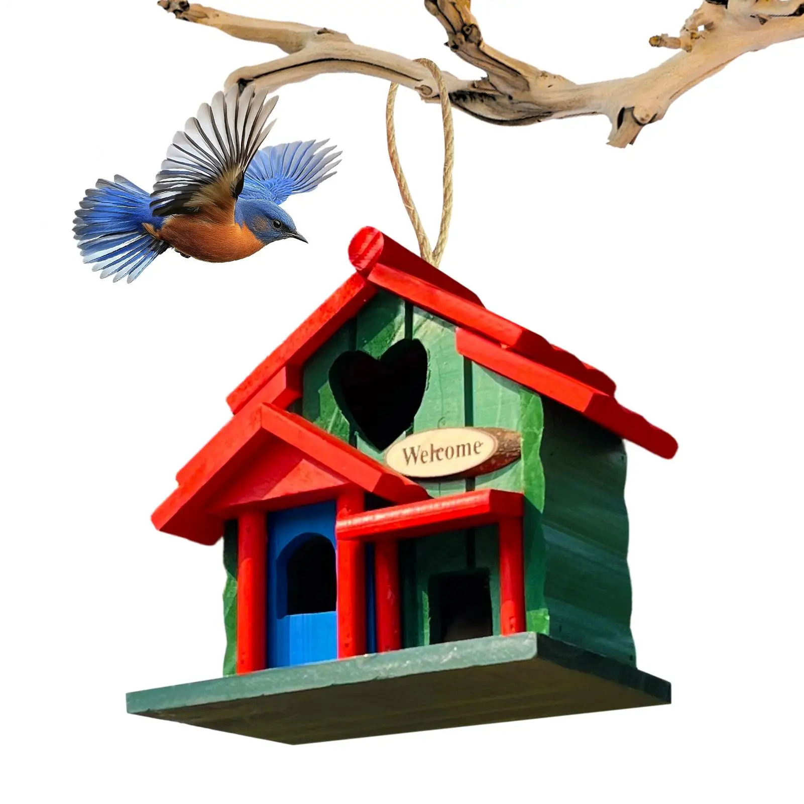 블루버드 하우스 귀여운 나무 새집 새 둥지 상자 애완용품 걸이식 새집 나무 정..