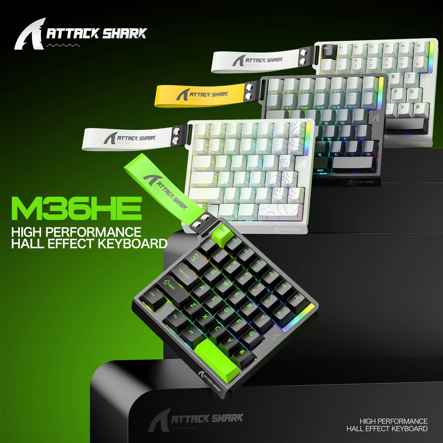 ATTACK SHARK M36HE 듀얼 PC 웹 드라이버 커스텀 튜닝 E-스포츠 사무용 키보드 8000Hz 리턴 레이트 0.01mm 조절 가능한 RT 정확도