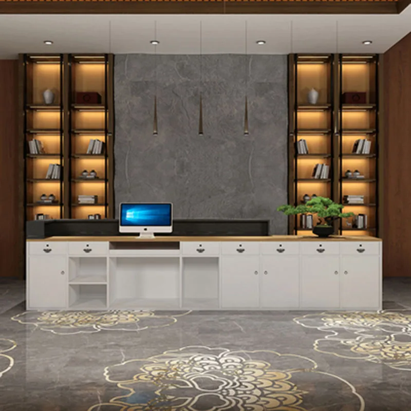 Reception Bank Home Counter Elegant Office Desk Tempered Glass Restaurant Front Table Professional Aesthetic Modern Furniture